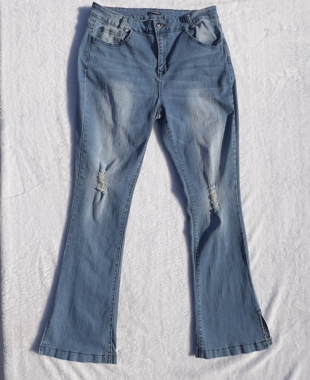Flamingo Womens XL Blue Jeans Distressed Flare Bootcut Stretch Denim Y2K